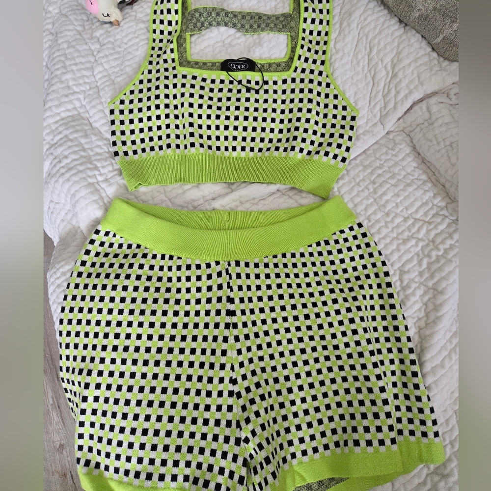 Green and Black Checkered Two-Piece Set